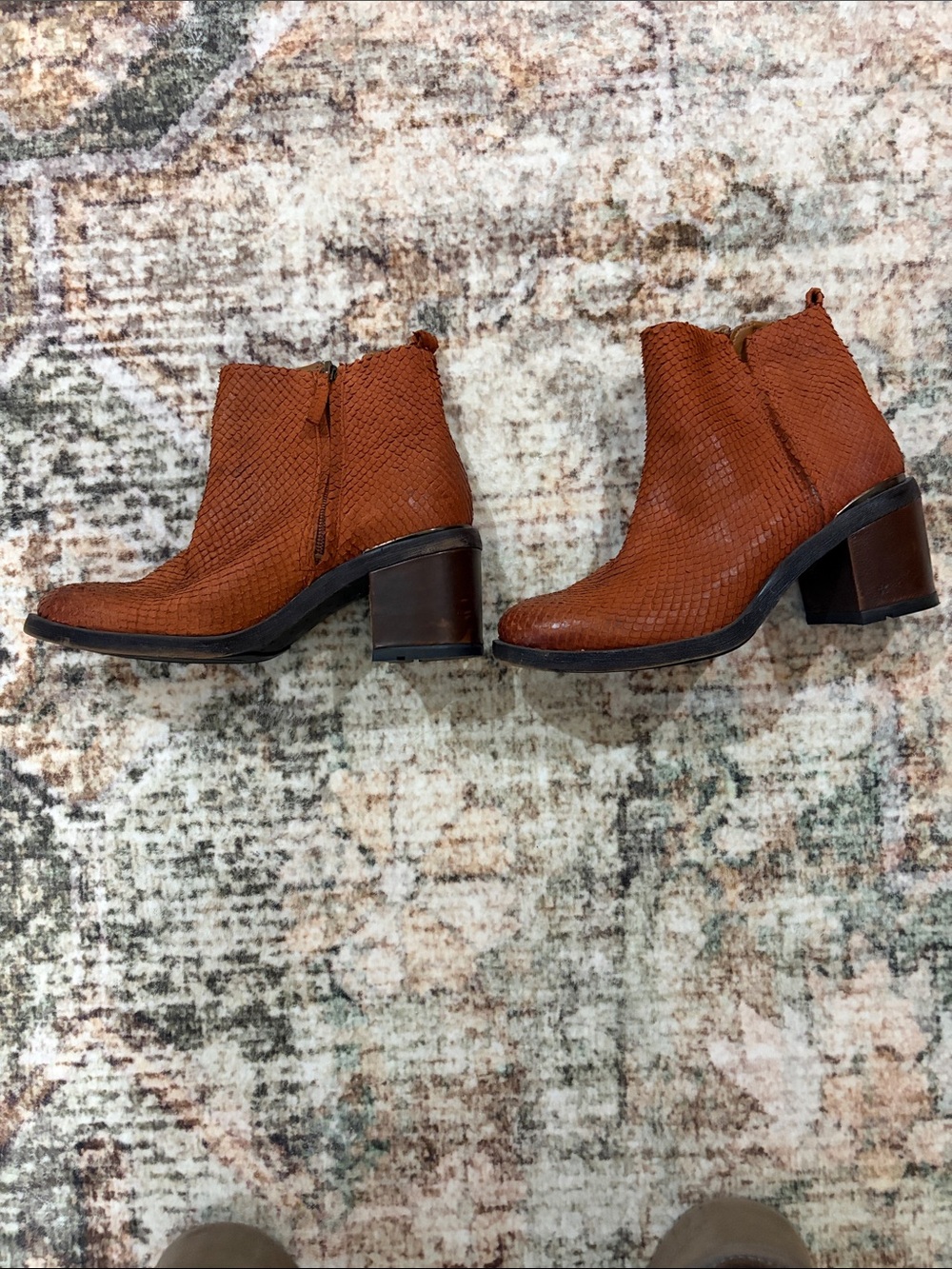 Women’s Ankle Boots in Cognac Brown - Textured Snake Embossed - Picture 2 of 4